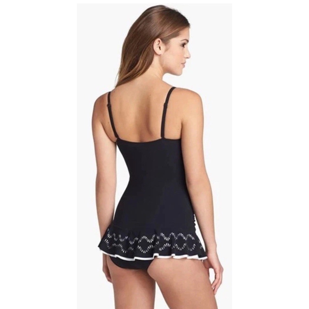 Profile By Gottex Bandeau Swimdress Womens Swimsuit 8 Black One piece Laser Cut - Picture 2 of 14